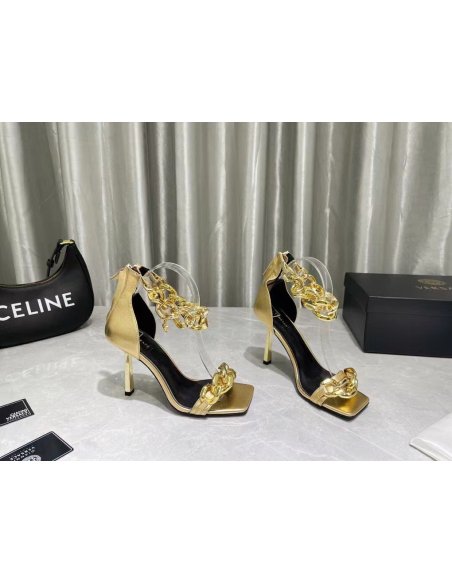 Cheap Reps Versace Medusa Chain Sandals 110mm In Gold Leather