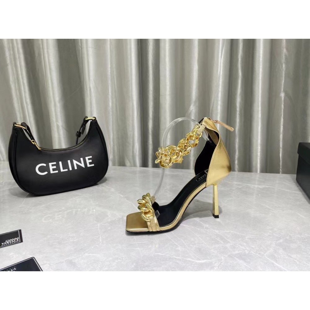 Cheap Reps Versace Medusa Chain Sandals 110mm In Gold Leather