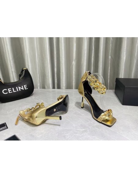 Cheap Reps Versace Medusa Chain Sandals 110mm In Gold Leather