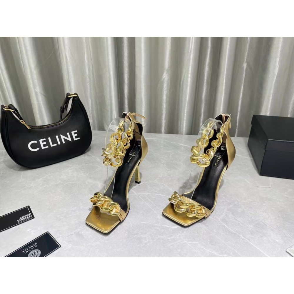 Cheap Reps Versace Medusa Chain Sandals 110mm In Gold Leather