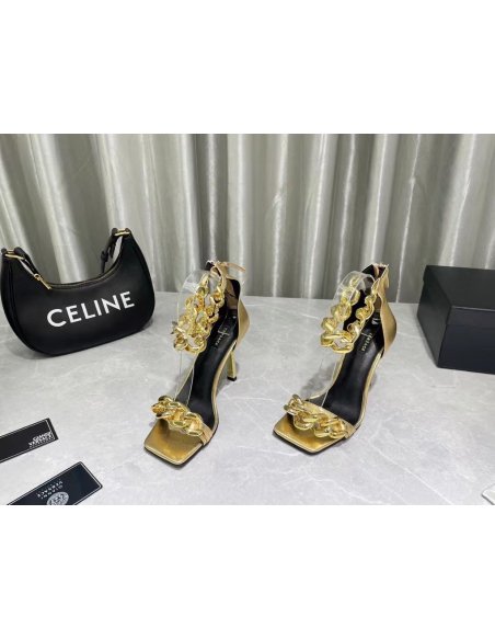 Cheap Reps Versace Medusa Chain Sandals 110mm In Gold Leather