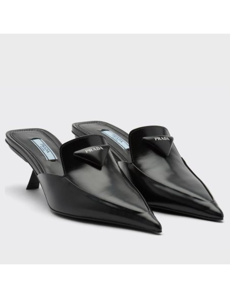 Cheap Reps Prada Sabots Mules In Black Brushed Leather