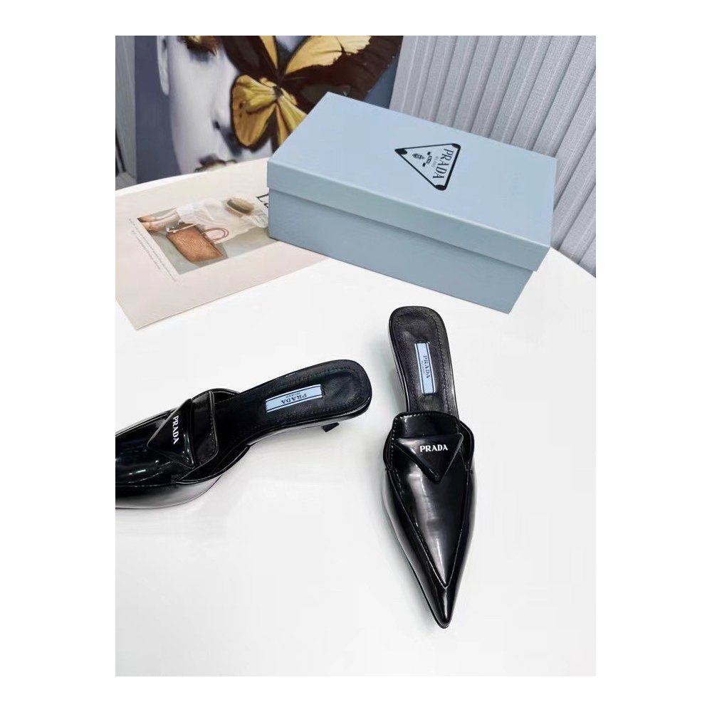 Cheap Reps Prada Sabots Mules In Black Brushed Leather