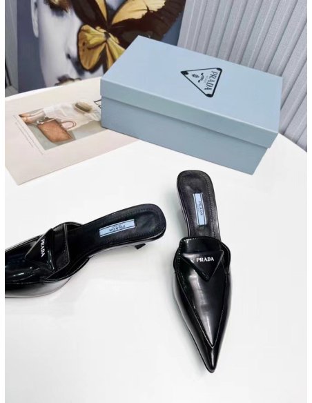Cheap Reps Prada Sabots Mules In Black Brushed Leather