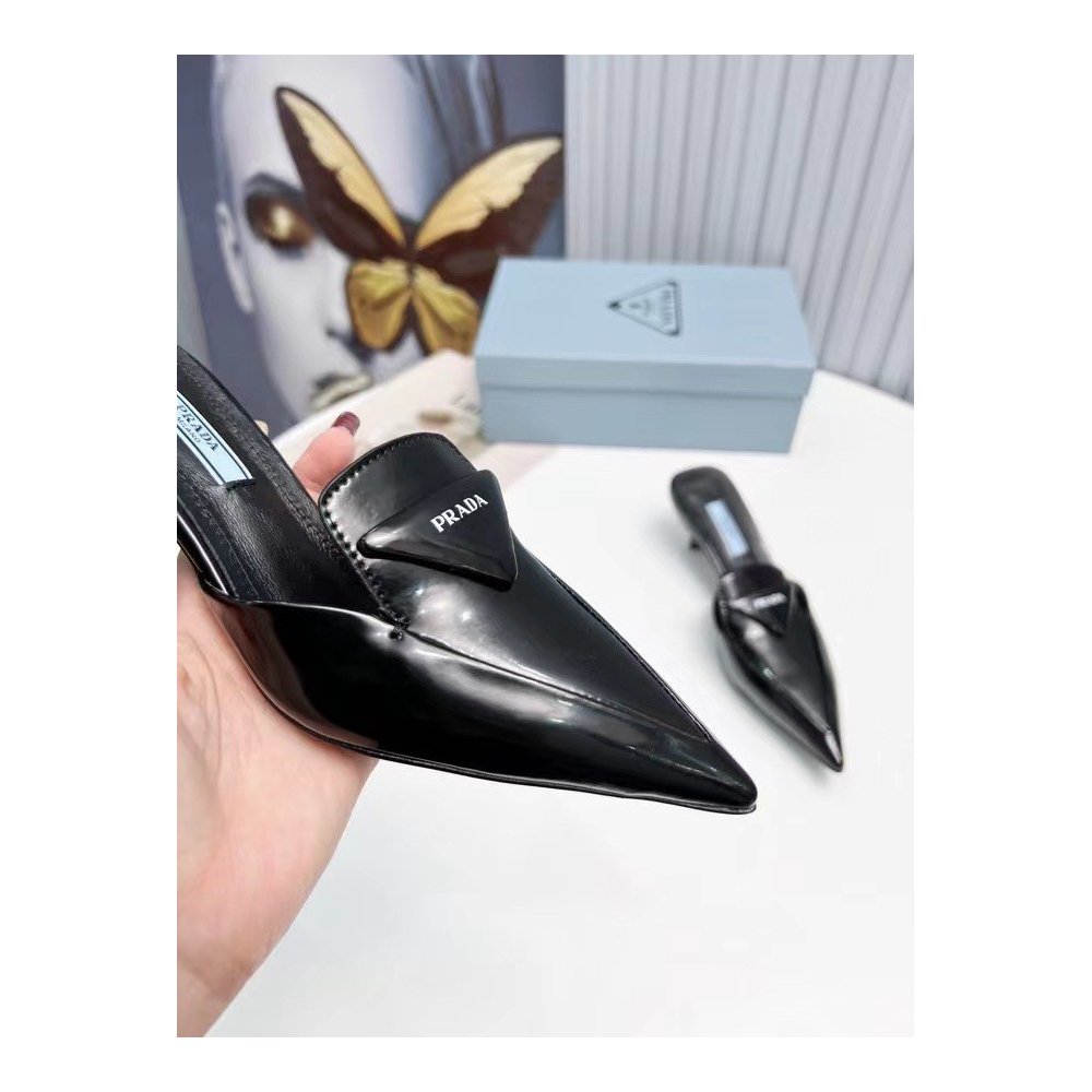 Cheap Reps Prada Sabots Mules In Black Brushed Leather