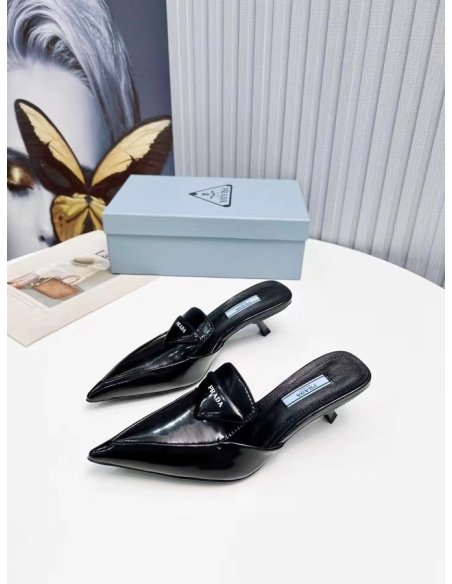 Cheap Reps Prada Sabots Mules In Black Brushed Leather