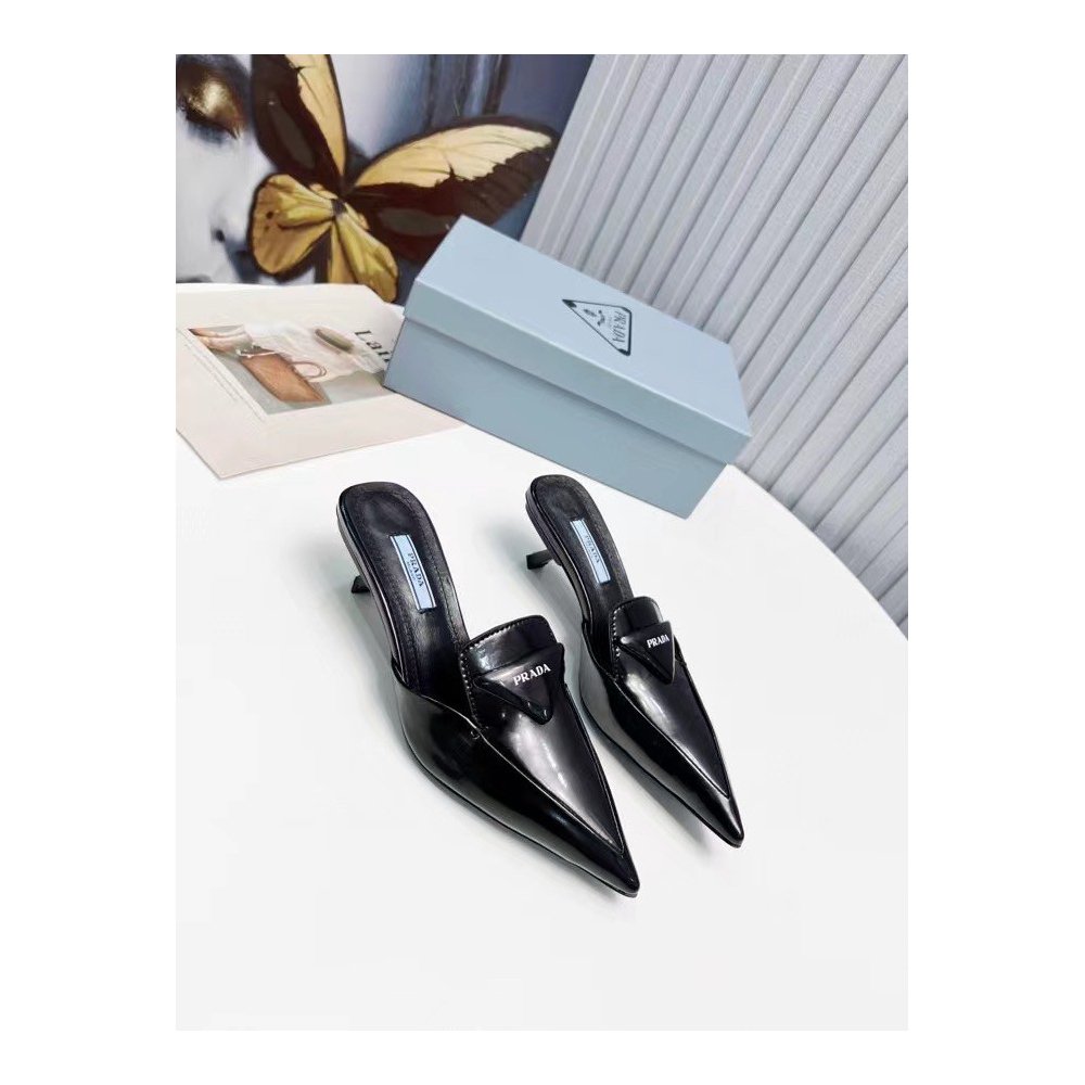 Cheap Reps Prada Sabots Mules In Black Brushed Leather