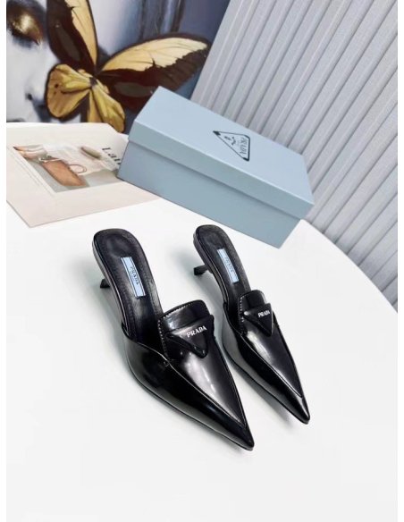Cheap Reps Prada Sabots Mules In Black Brushed Leather