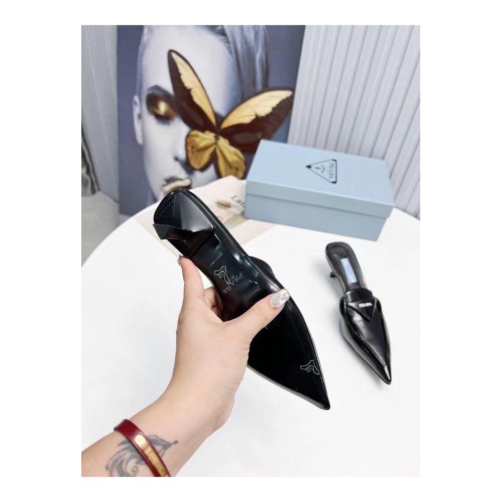 Cheap Reps Prada Sabots Mules In Black Brushed Leather