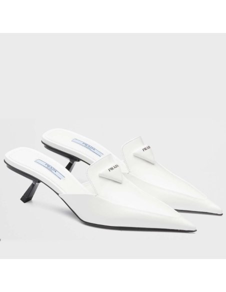 Cheap Reps Prada Sabots Mules In White Brushed Leather