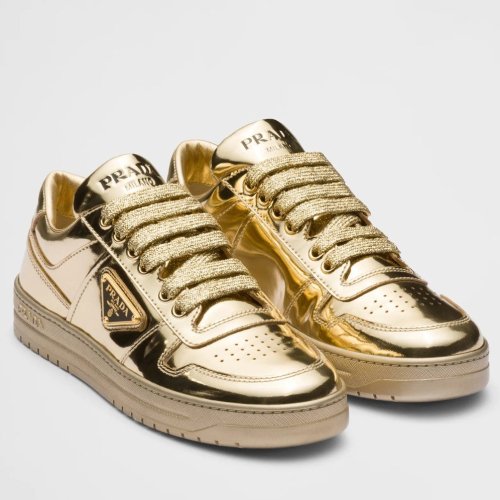 Cheap Reps Prada Womens Downtown Sneakers In Gold Metallic Leather