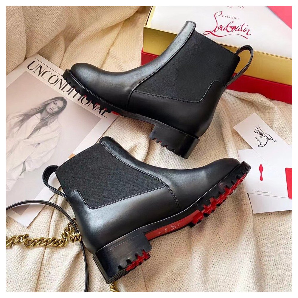 Cheap Reps Christian Louboutin Black Marchacroche Flat Ankle Boots