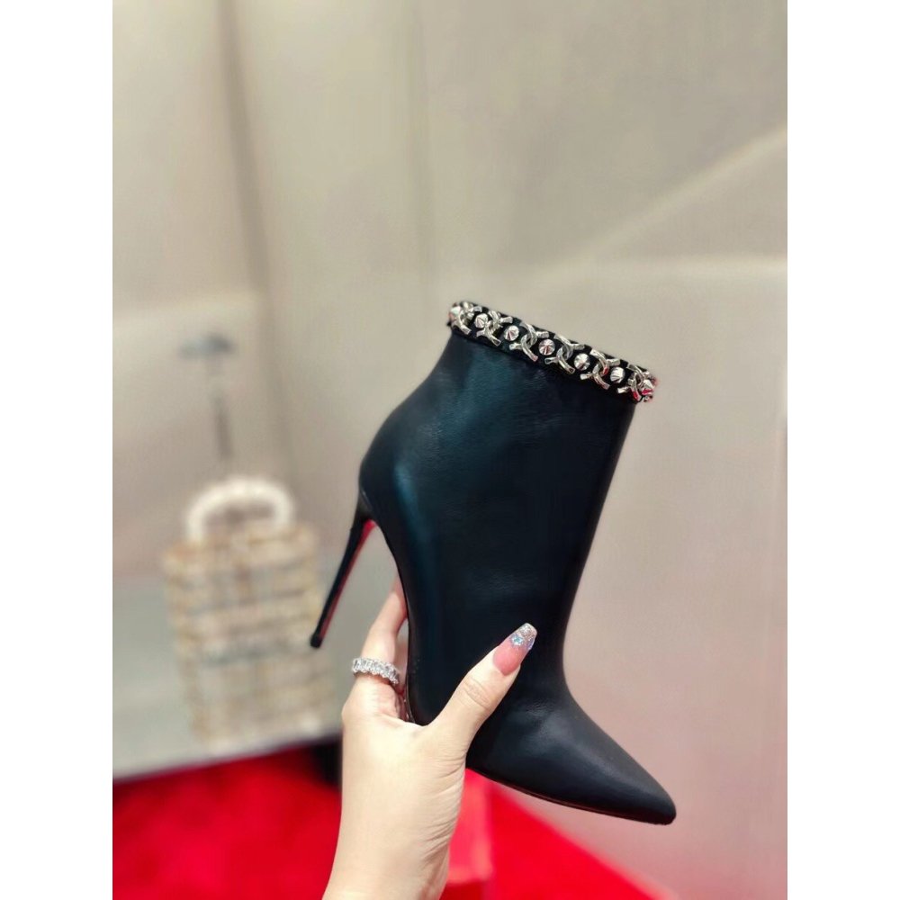 Cheap Reps Christian Louboutin Booty Chain Boots 100 In Black Leather