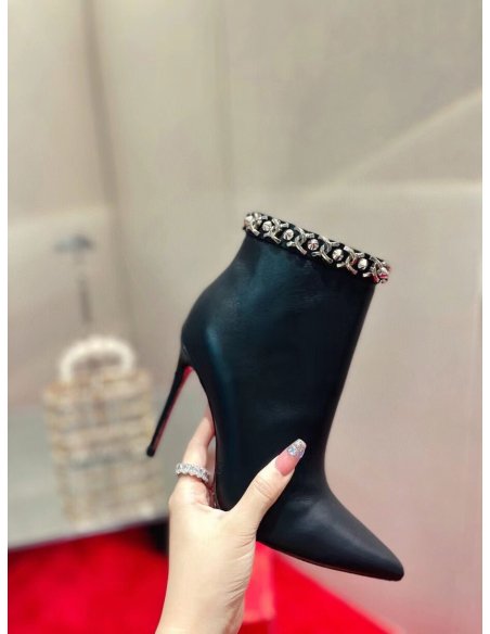 Cheap Reps Christian Louboutin Booty Chain Boots 100 In Black Leather