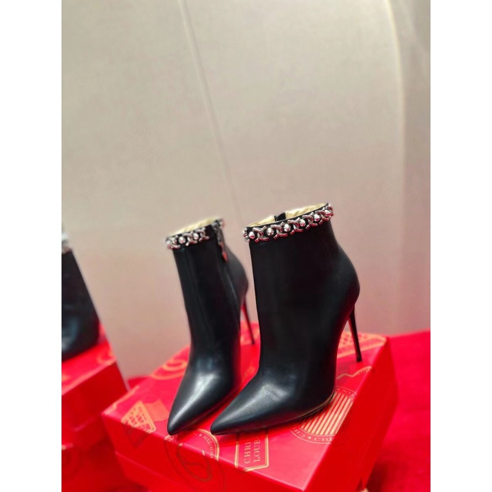 Cheap Reps Christian Louboutin Booty Chain Boots 100 In Black Leather