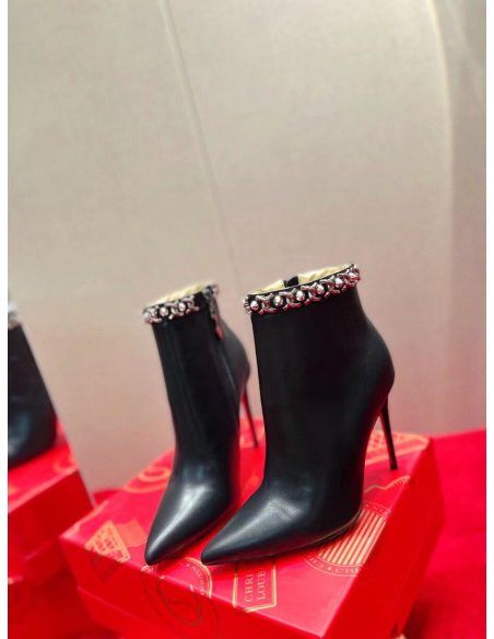 Cheap Reps Christian Louboutin Booty Chain Boots 100 In Black Leather