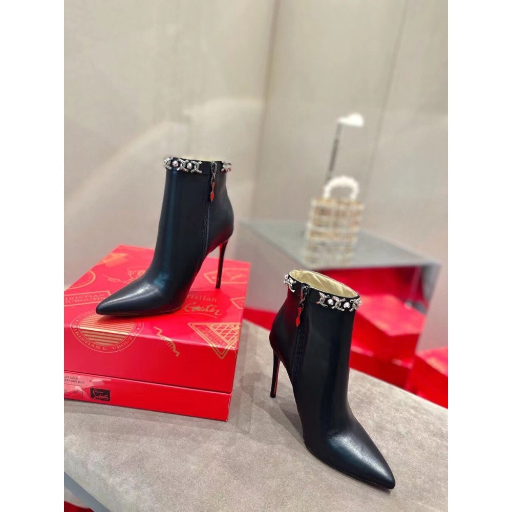 Cheap Reps Christian Louboutin Booty Chain Boots 100 In Black Leather