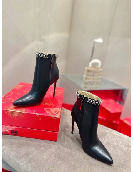 Cheap Reps Christian Louboutin Booty Chain Boots 100 In Black Leather