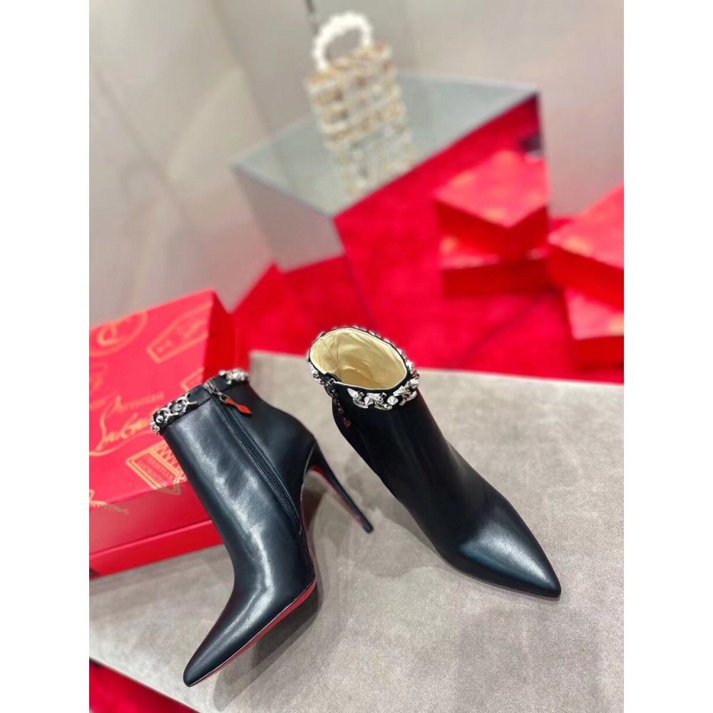 Cheap Reps Christian Louboutin Booty Chain Boots 100 In Black Leather