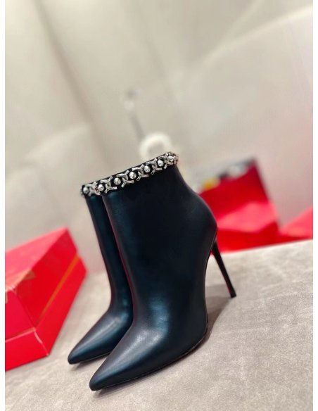 Cheap Reps Christian Louboutin Booty Chain Boots 100 In Black Leather