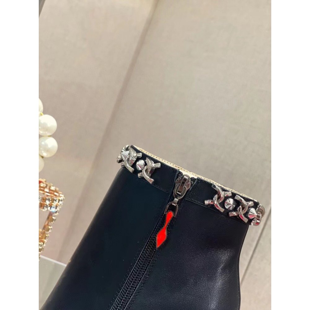 Cheap Reps Christian Louboutin Booty Chain Boots 100 In Black Leather