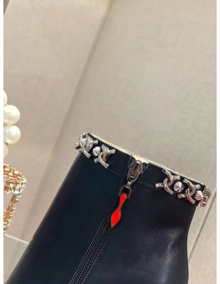 Cheap Reps Christian Louboutin Booty Chain Boots 100 In Black Leather