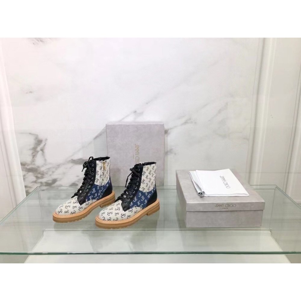Cheap Reps Jimmy Choo Cora Flat Combat Boots In Monogram Jacquard