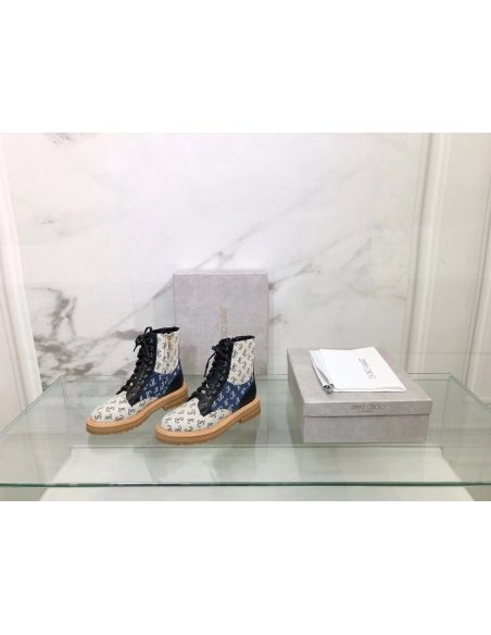 Cheap Reps Jimmy Choo Cora Flat Combat Boots In Monogram Jacquard