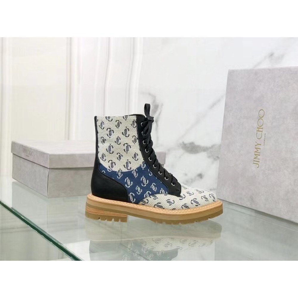 Cheap Reps Jimmy Choo Cora Flat Combat Boots In Monogram Jacquard