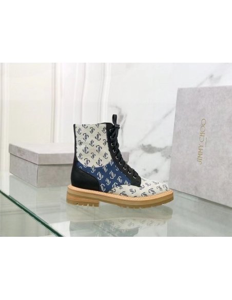 Cheap Reps Jimmy Choo Cora Flat Combat Boots In Monogram Jacquard