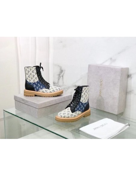 Cheap Reps Jimmy Choo Cora Flat Combat Boots In Monogram Jacquard