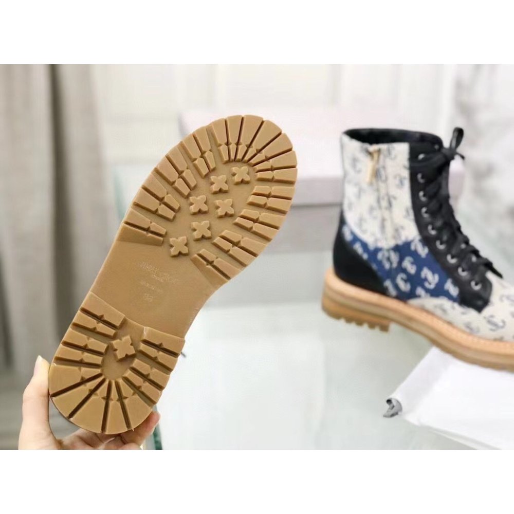 Cheap Reps Jimmy Choo Cora Flat Combat Boots In Monogram Jacquard