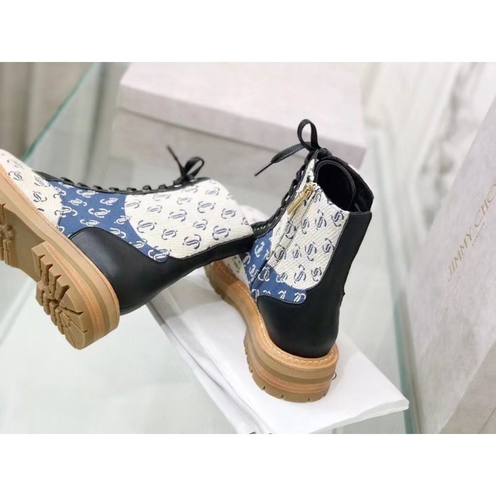 Cheap Reps Jimmy Choo Cora Flat Combat Boots In Monogram Jacquard
