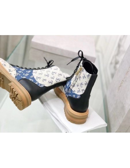Cheap Reps Jimmy Choo Cora Flat Combat Boots In Monogram Jacquard