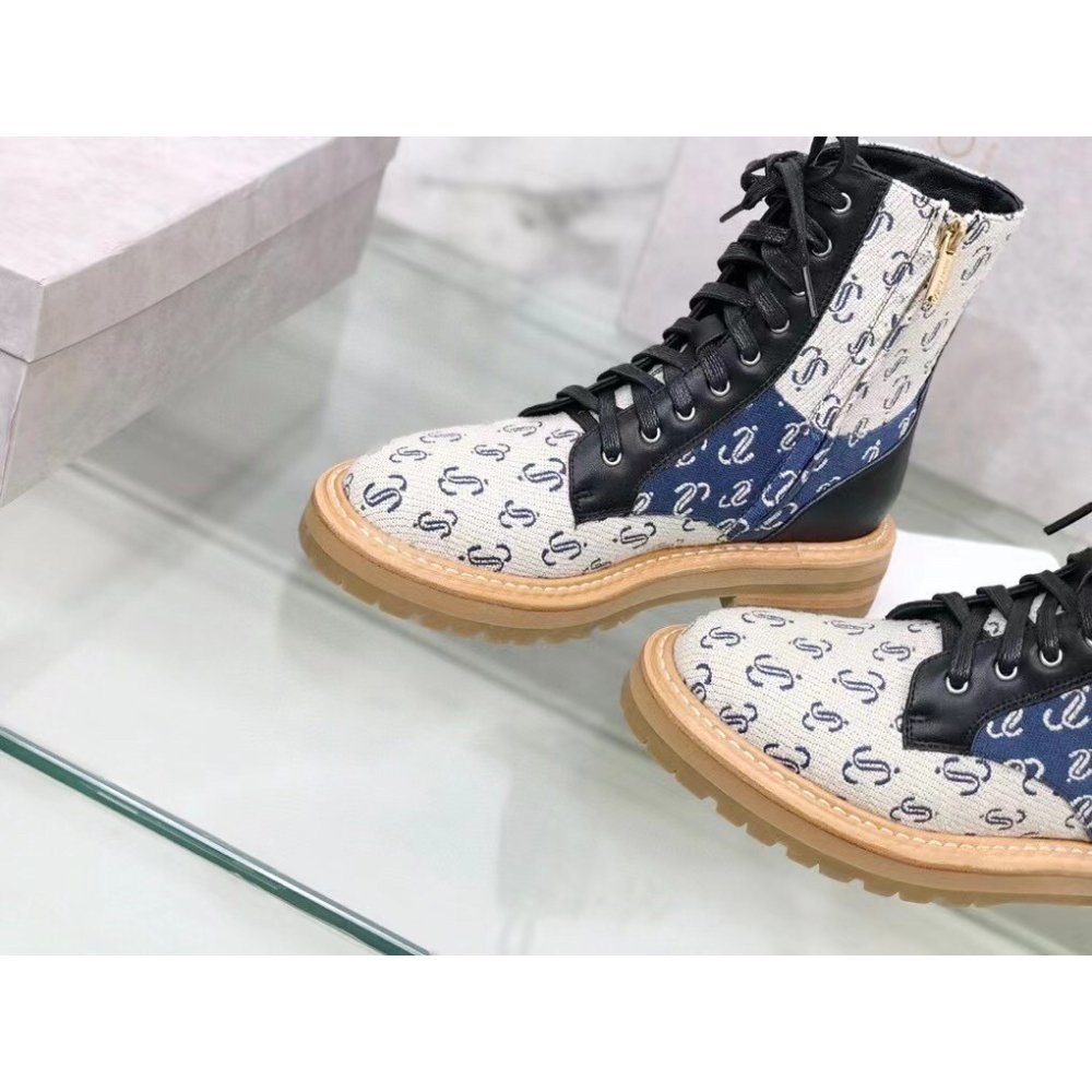 Cheap Reps Jimmy Choo Cora Flat Combat Boots In Monogram Jacquard