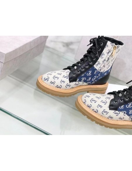 Cheap Reps Jimmy Choo Cora Flat Combat Boots In Monogram Jacquard