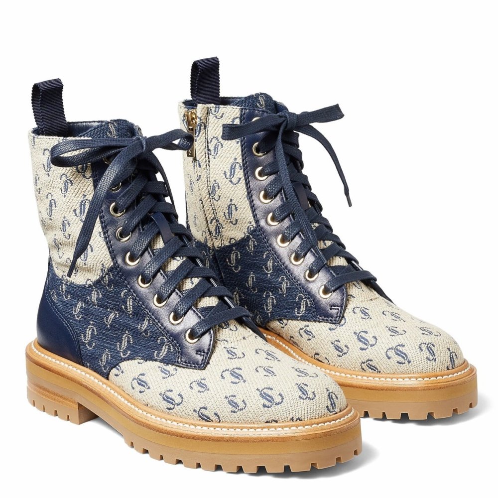 Cheap Reps Jimmy Choo Cora Flat Combat Boots In Monogram Jacquard