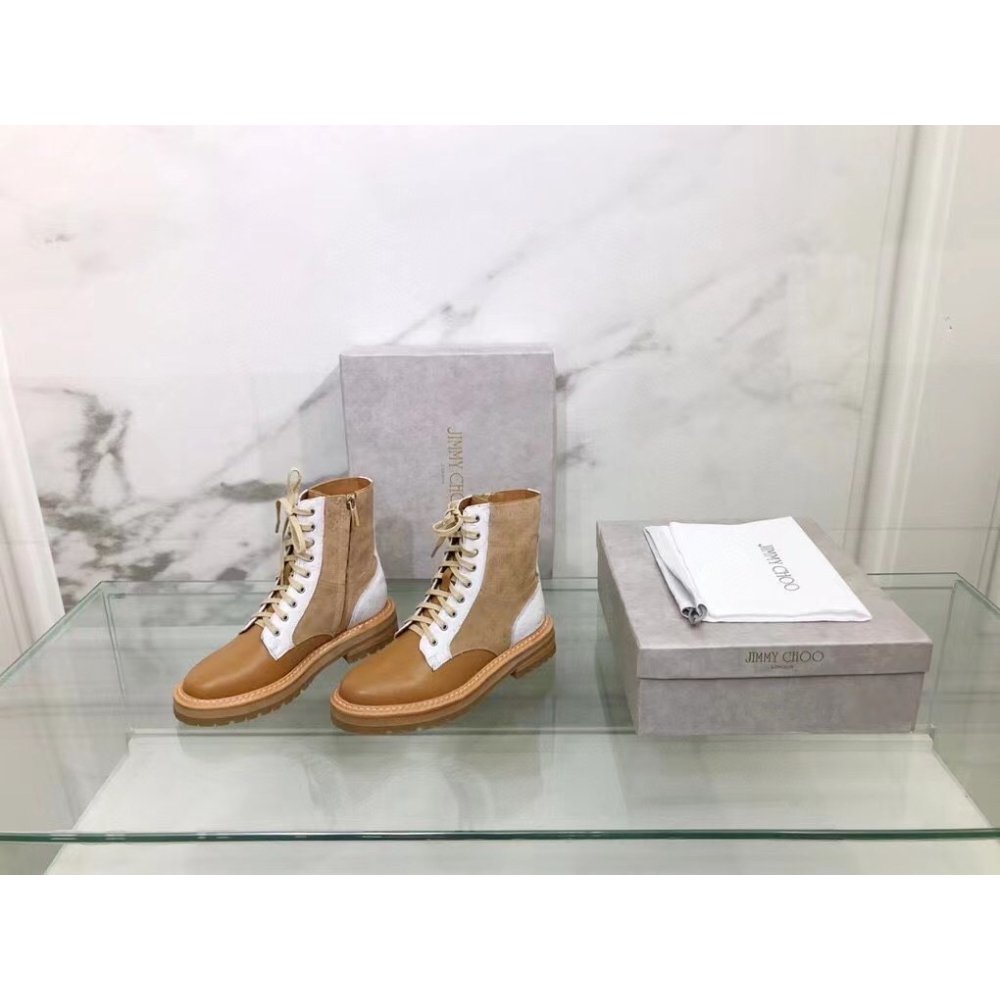 Cheap Reps Jimmy Choo Cora Flat Combat Boots In Brown Leather