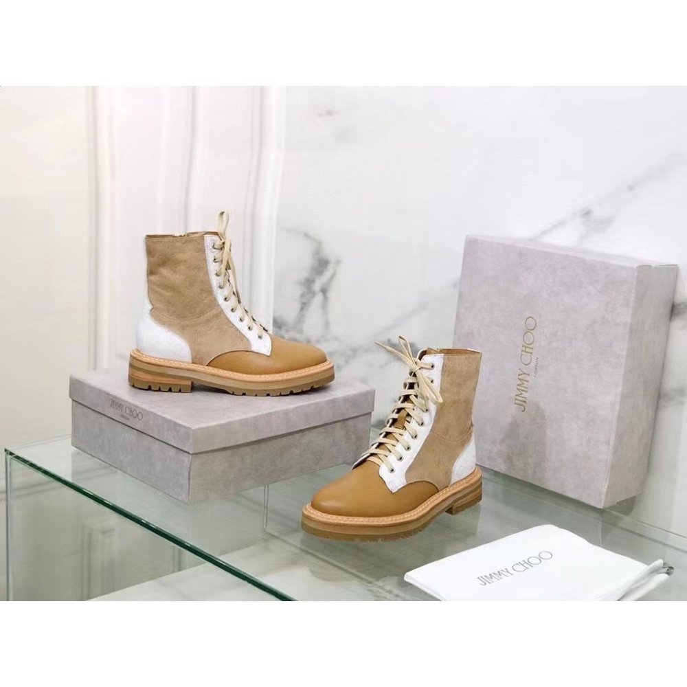 Cheap Reps Jimmy Choo Cora Flat Combat Boots In Brown Leather