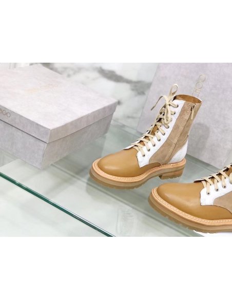 Cheap Reps Jimmy Choo Cora Flat Combat Boots In Brown Leather