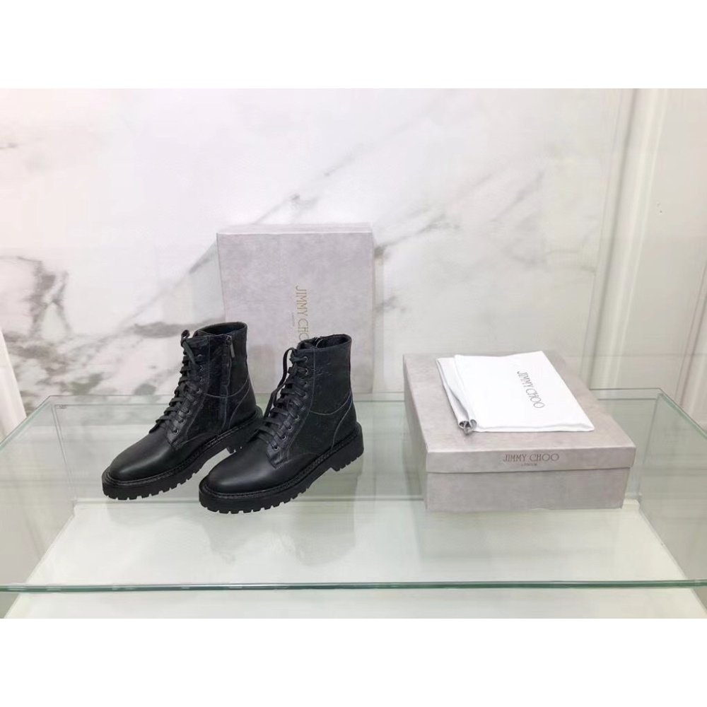 Cheap Reps Jimmy Choo Cora Flat Combat Boots In Black Leather