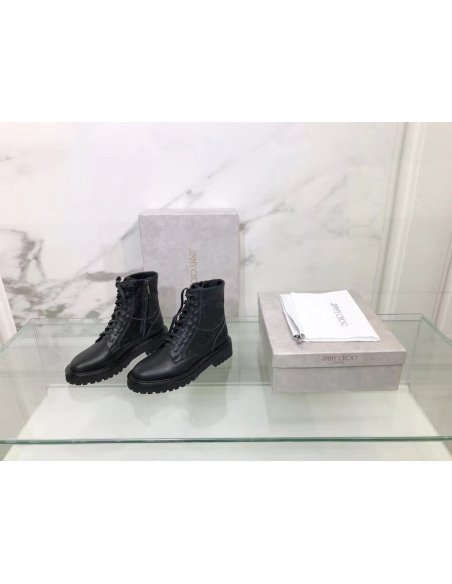 Cheap Reps Jimmy Choo Cora Flat Combat Boots In Black Leather