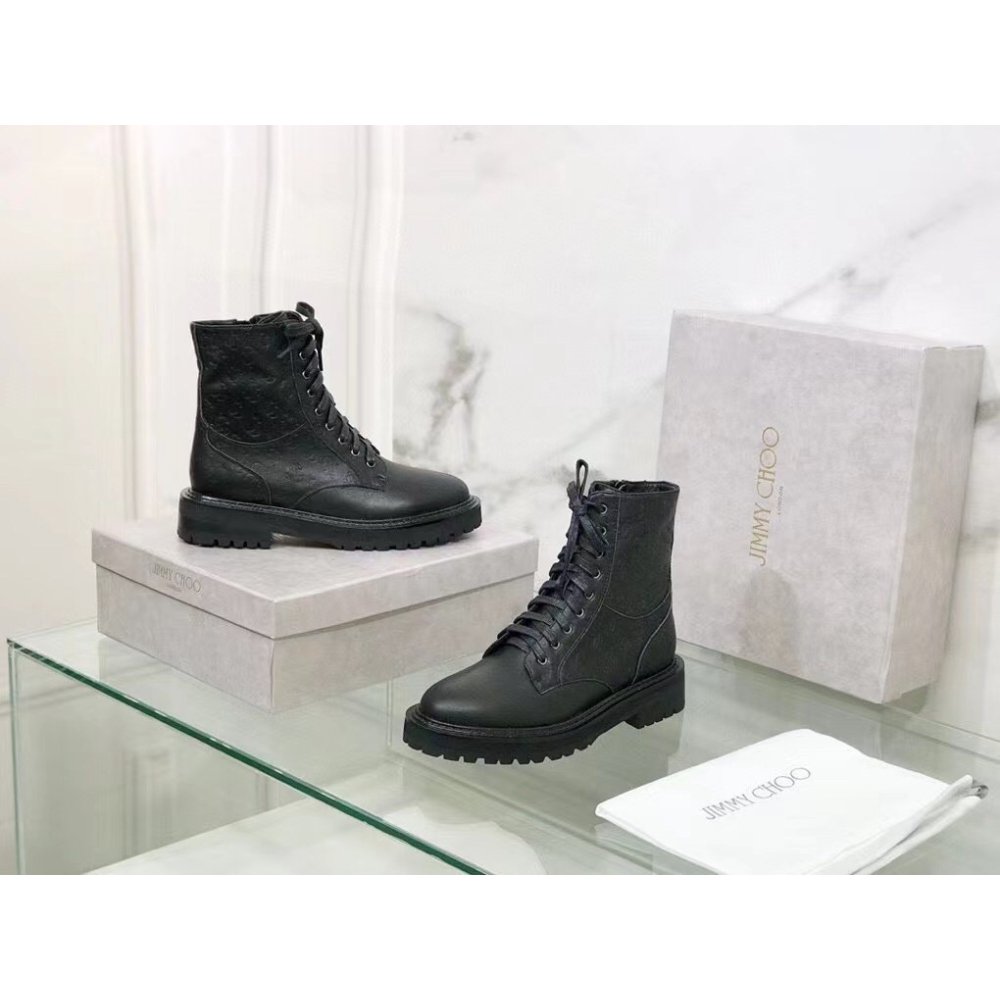 Cheap Reps Jimmy Choo Cora Flat Combat Boots In Black Leather