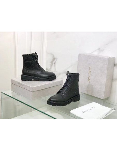 Cheap Reps Jimmy Choo Cora Flat Combat Boots In Black Leather