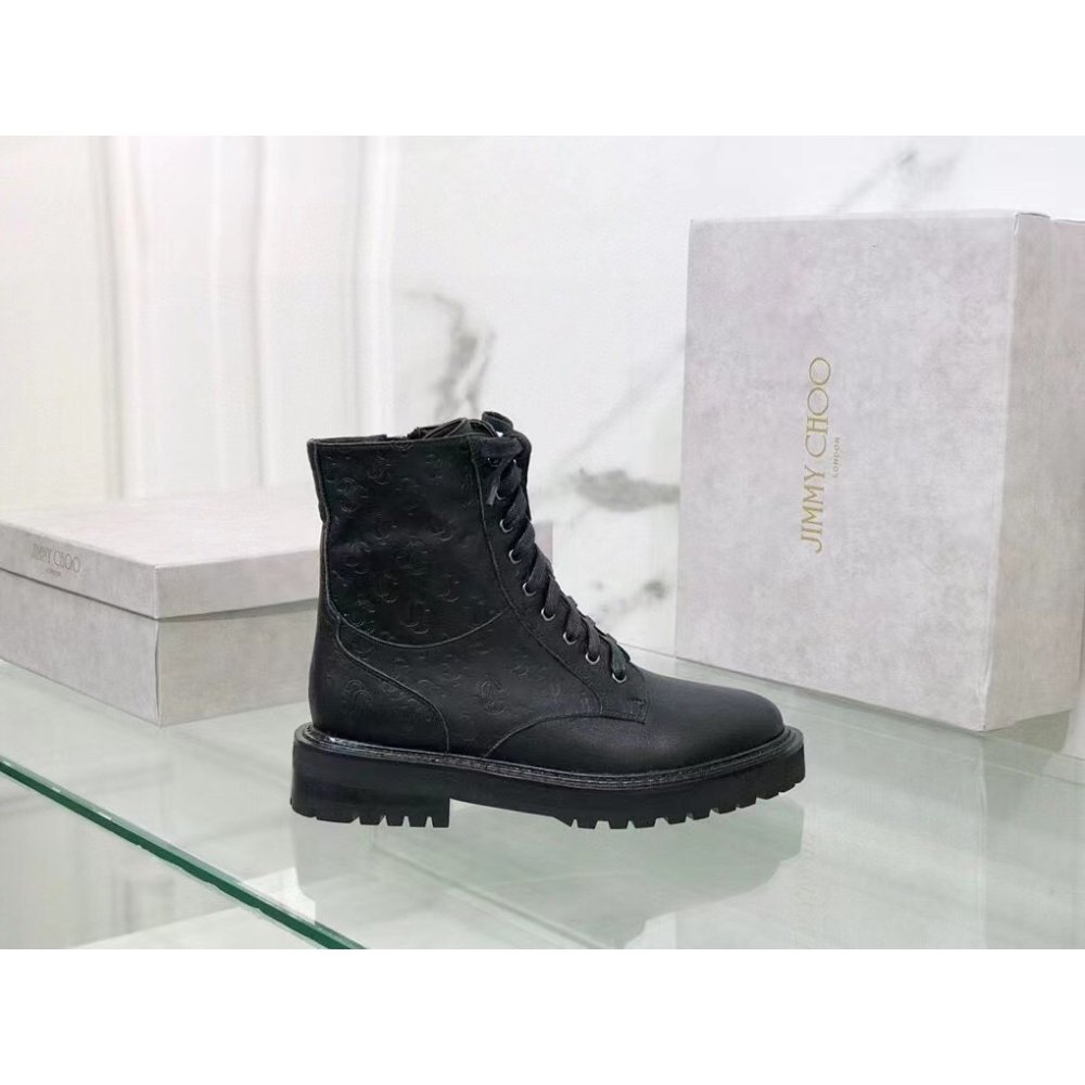 Cheap Reps Jimmy Choo Cora Flat Combat Boots In Black Leather