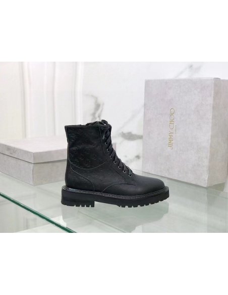 Cheap Reps Jimmy Choo Cora Flat Combat Boots In Black Leather
