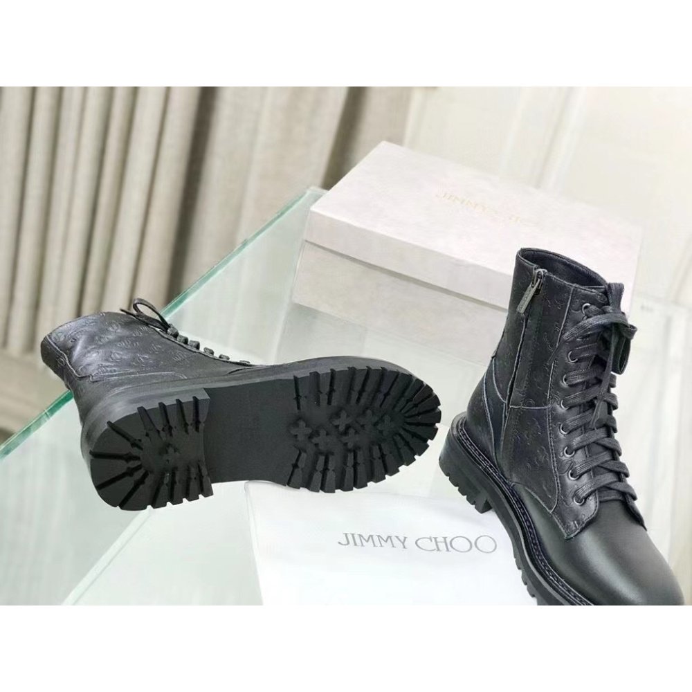 Cheap Reps Jimmy Choo Cora Flat Combat Boots In Black Leather