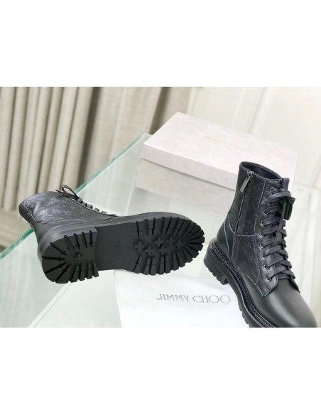 Cheap Reps Jimmy Choo Cora Flat Combat Boots In Black Leather