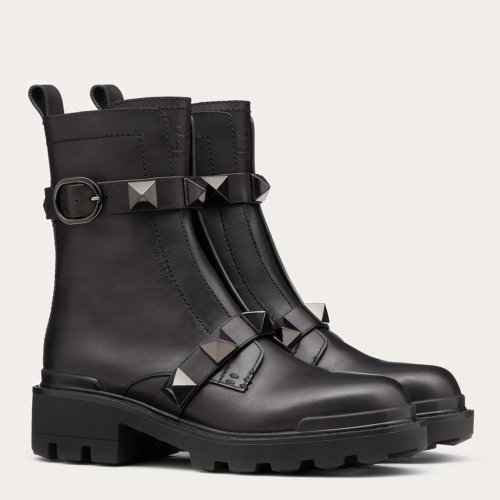 Cheap Reps Valentino Black Roman Stud Combat Boots with Tonal Studs
