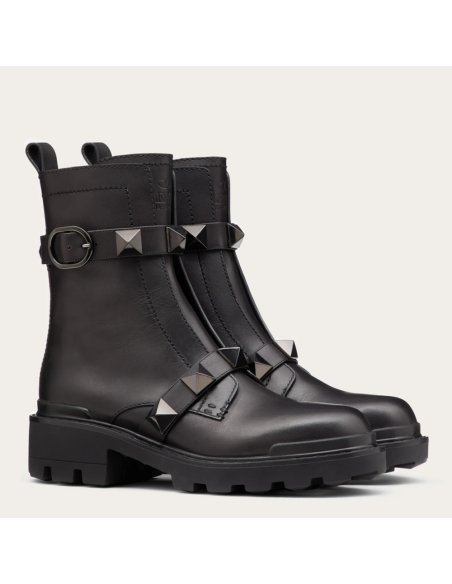 Cheap Reps Valentino Black Roman Stud Combat Boots with Tonal Studs